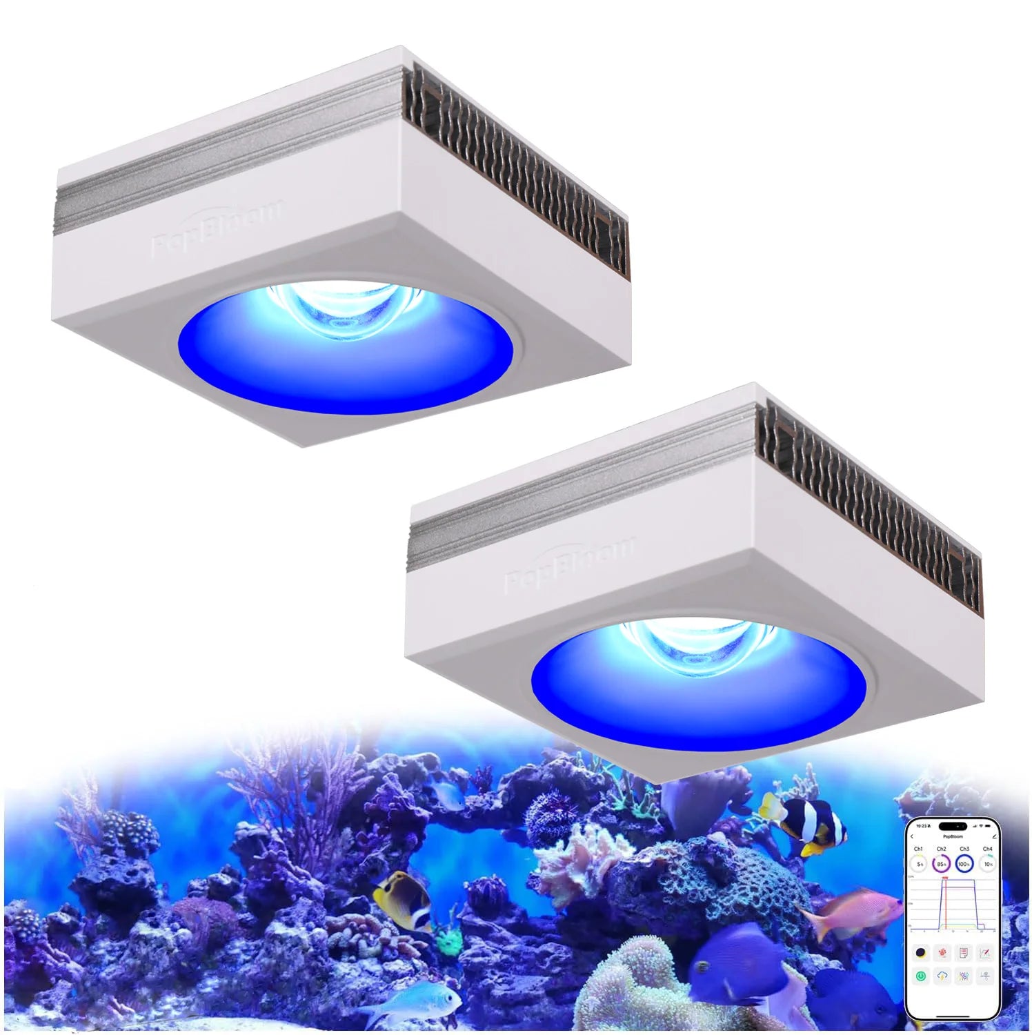 NEW PopBloom RL90 WiFi Led Aquarium Light Full Spectrum, Reef Light Aquarium Saltwater Coral Growing Marine Aquarium Tank Lamp
