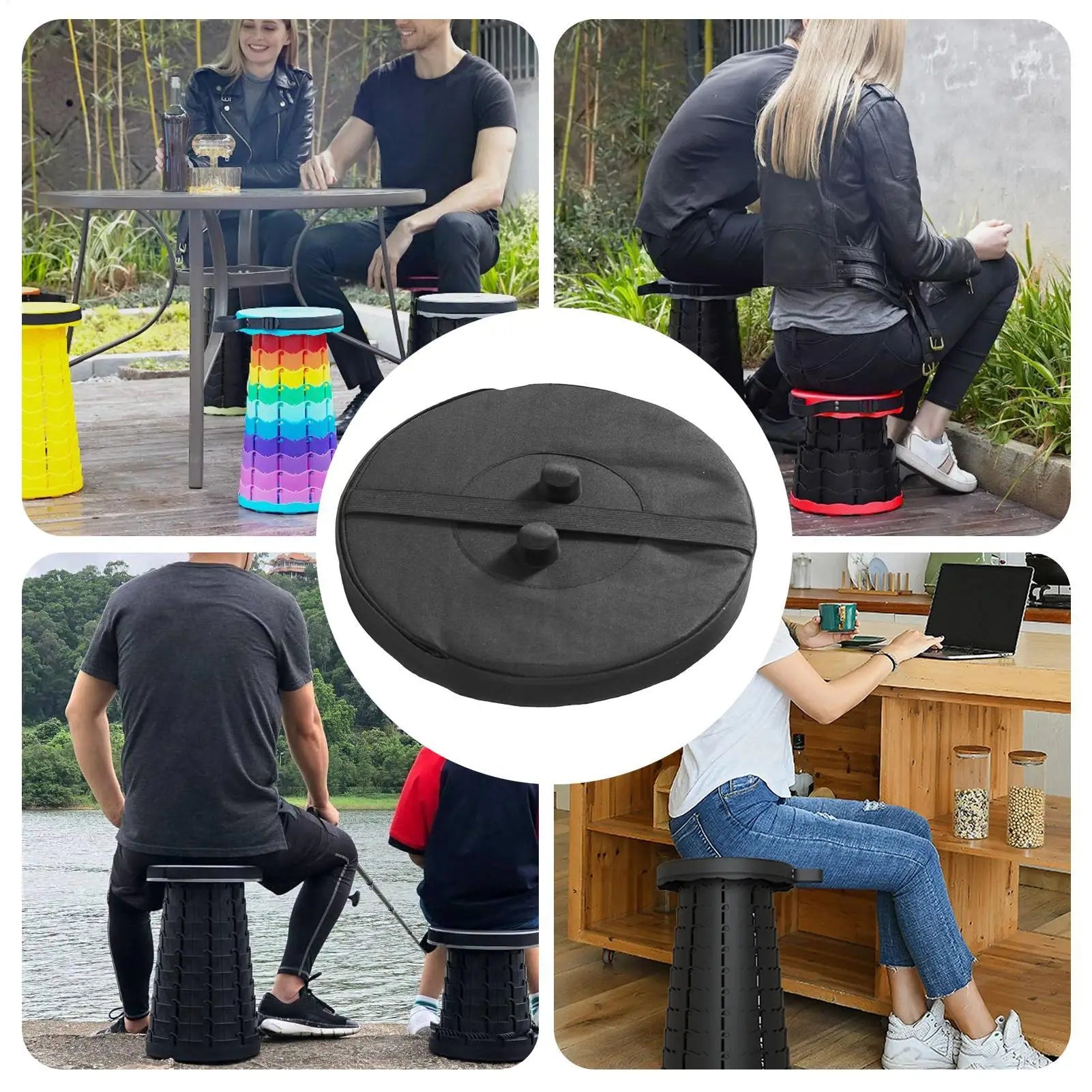 Telescopic Stool Cushion, Round Thickened Folding Seat Cushion Easy to clean with Memory Foam Non-slip Camping Stool 2 Pack