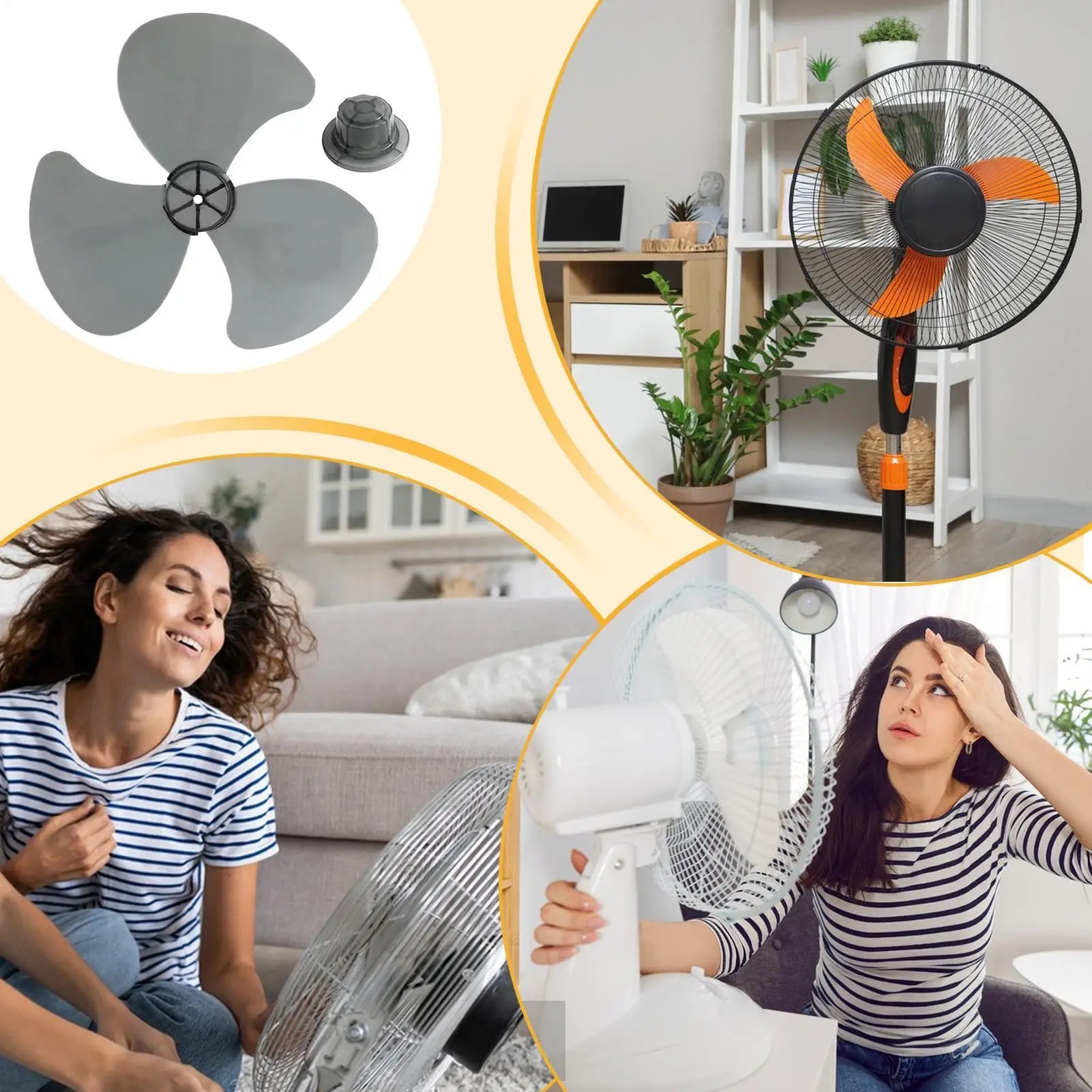 3-Blade Fan Propeller Replacement, Powerful Cooling Floor Standing Fan Blades for Pedestal Fan, Home Outdoor RV Room Use