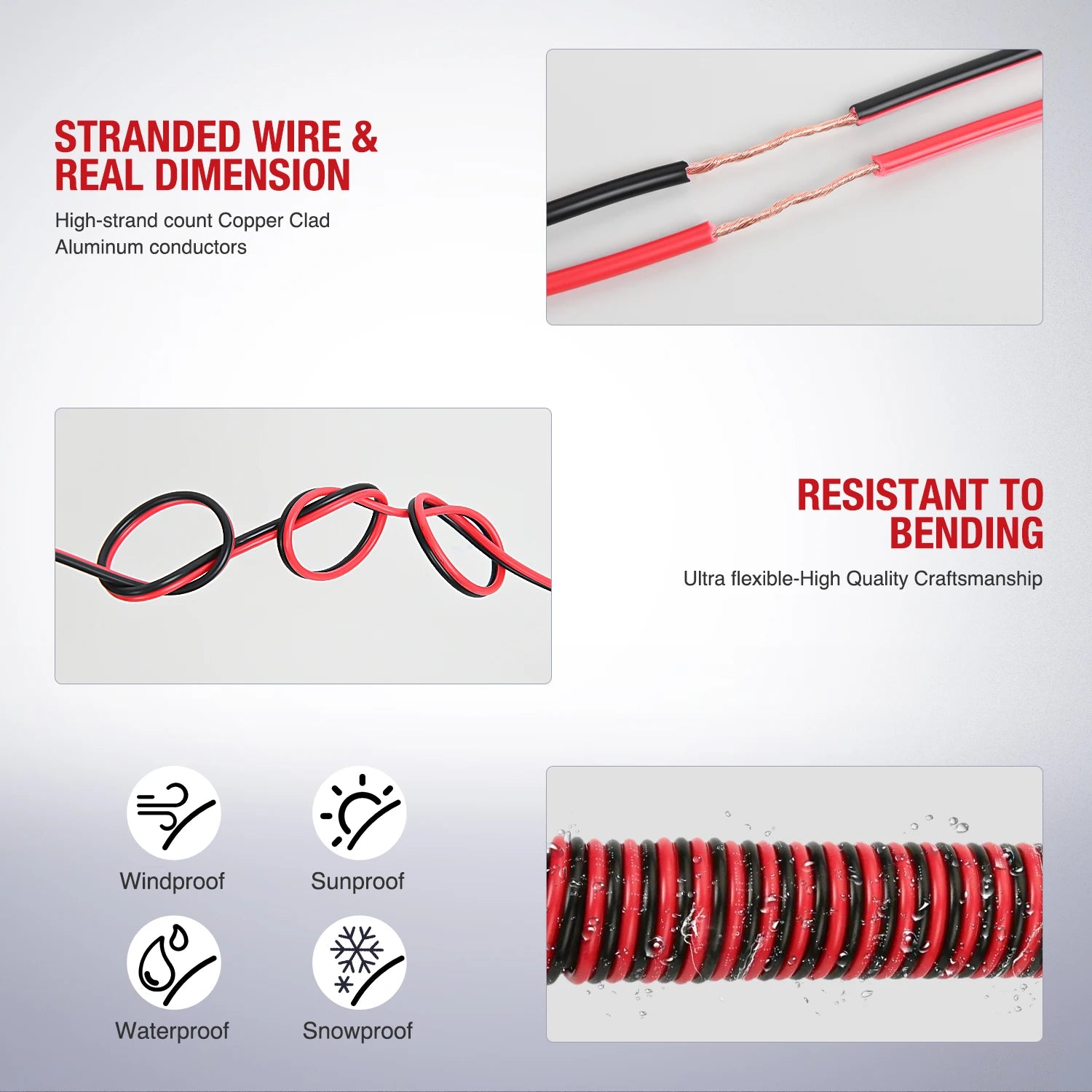 Nilight 100FT 12/14/16/18AWG Copper Clad Aluminum Wire Gauge Red Black CCA Electrical Cable 2 Conductor Parallel 12V/24V DC Flexible Extension Cords for Car Audio Radio Speaker Amplifier, Automotive Battery Cable for Subwoofe