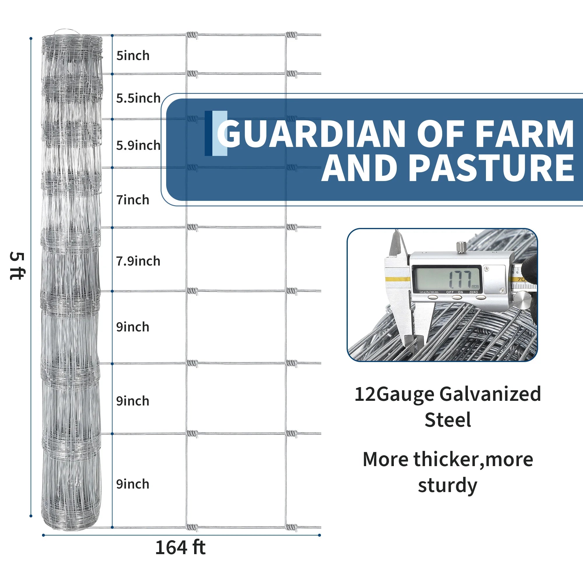 Livestock Fence, Galvanized Wire Fencing, Cattle Farm Fence, Heavy Zinc Coated Deer Goat Cattle Fence for Farm Yard Livestock Protection
