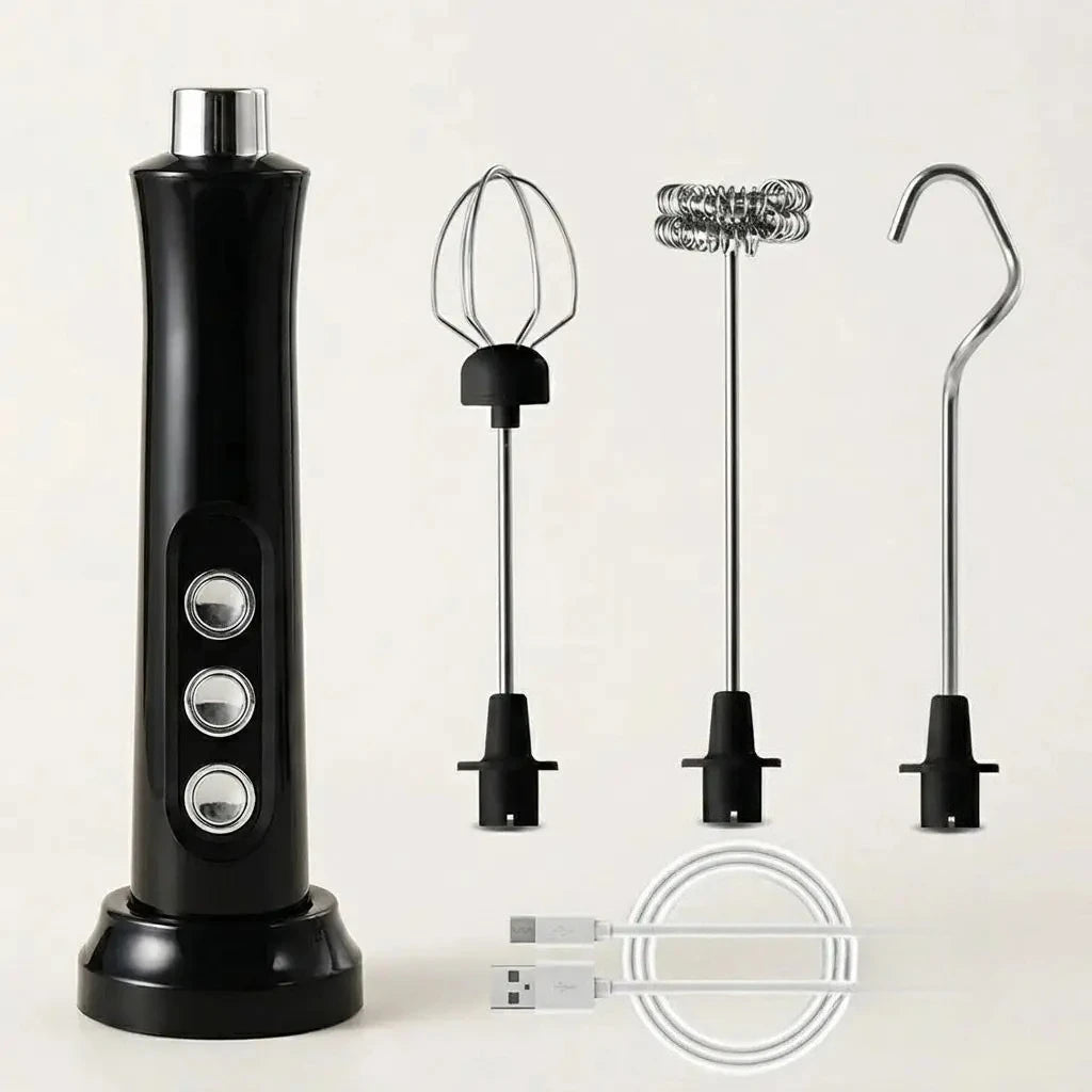 USB Rechargeable Milk Frother Mini Handheld Electric Foam Maker 3 Speed Whisks For Latte Cappuccino Coffee Drink Mixer Stainless Steel Egg Beater Hot Chocolate Blender Kitchen Gadgets Tools For Home Use