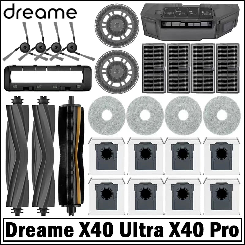 Dreame X40 Ultra / X40 Pro / L40 Ultra Robot Vacuum Spare Parts Main Side Brushes Mop Cloths HEPA Filters Dust Bags Accessories