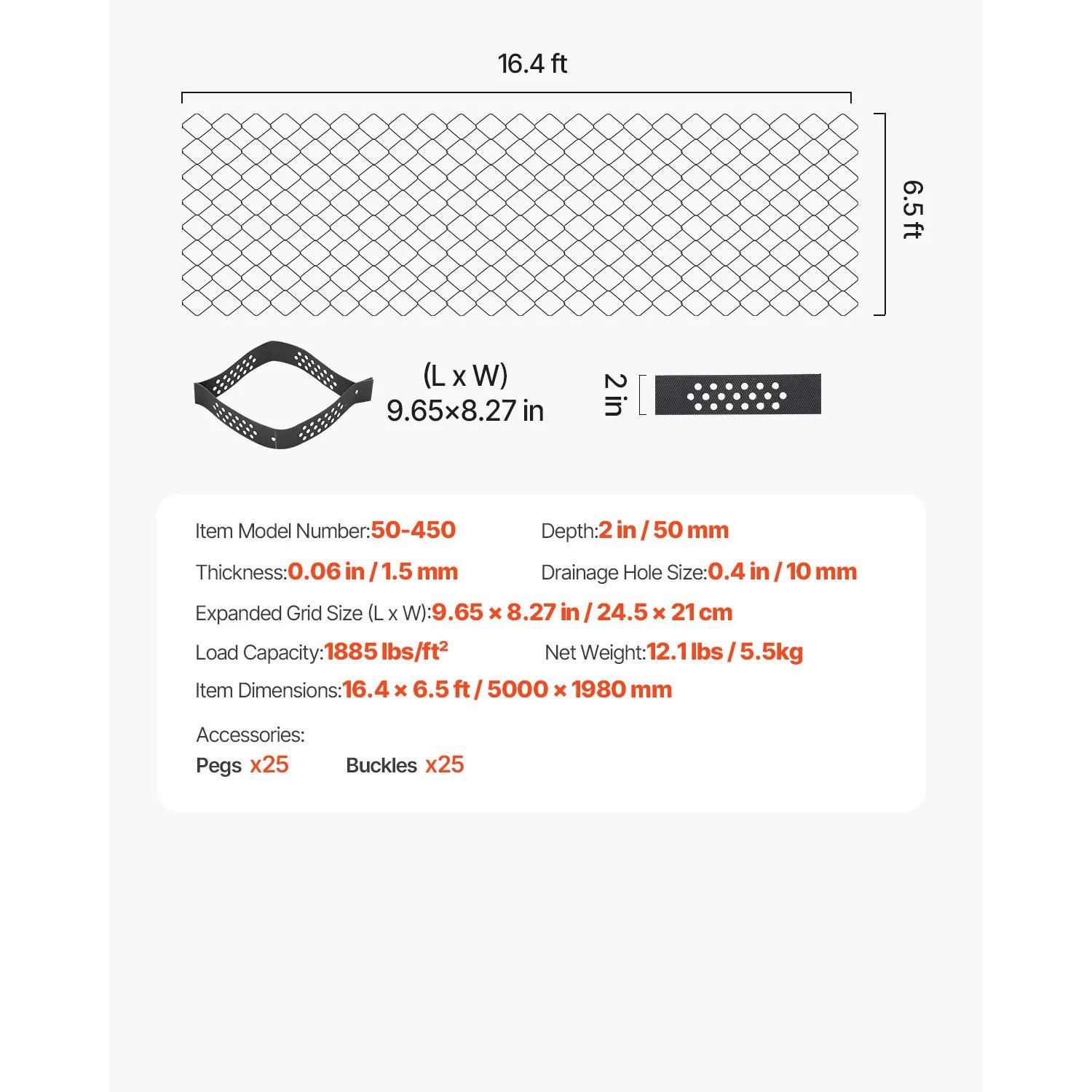 SucceBuy Gravel Grid 2Inch Depth 16.4x6.5FT/5000x1980mm 1880 LBS Per Sq ft Permeable Geo Grids Driveway Stabilization for Patio
