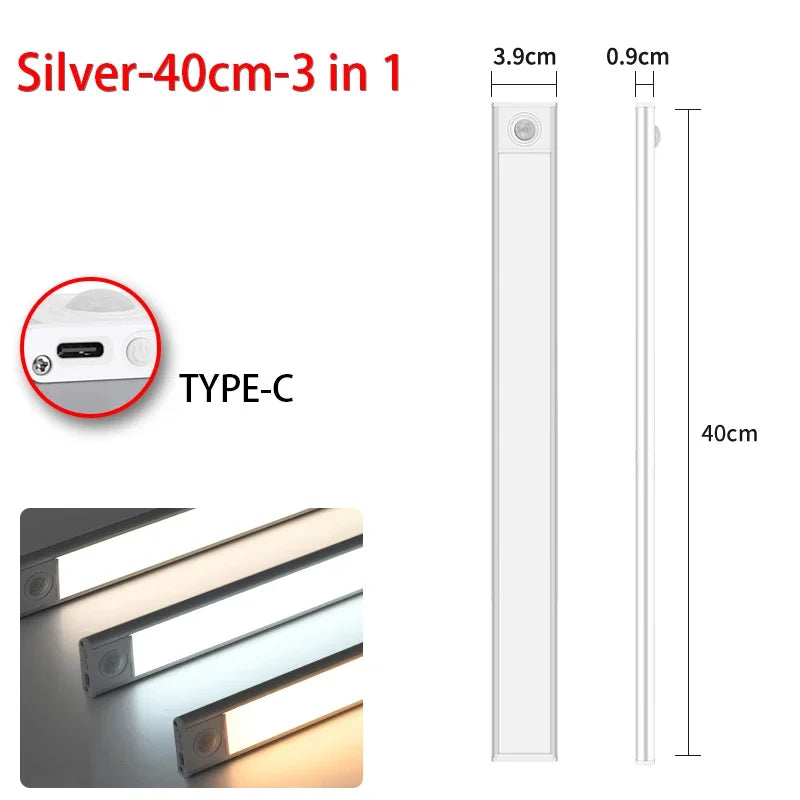 3 in 1 LED Under Cabinet Lights Motion Sensor Night Light Ultrathin Rechargeable Led Lamp Closet Kitchen Cabinet Indoor Lighting
