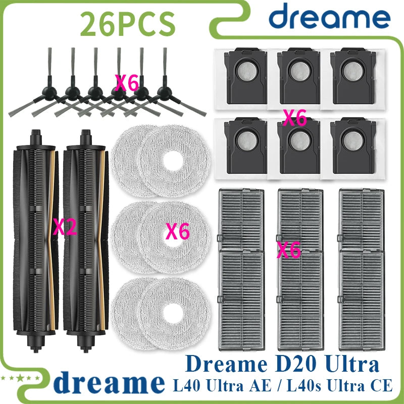 Fit For ( Dreame L40 Ultra AE / Dreame L40s Ultra CE / Dreame D20 Ultra ) Vacuum Parts Main Side Brush Filter Mop Cloth Dust Bag
