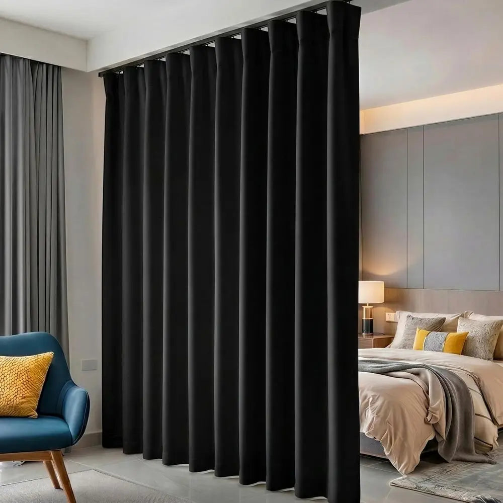 Room Divider Curtains Blackout Floor to Ceiling with Hook Wall Mount Sliding Door Curtains Ceiling Mount Extra Wide Curtain Wall