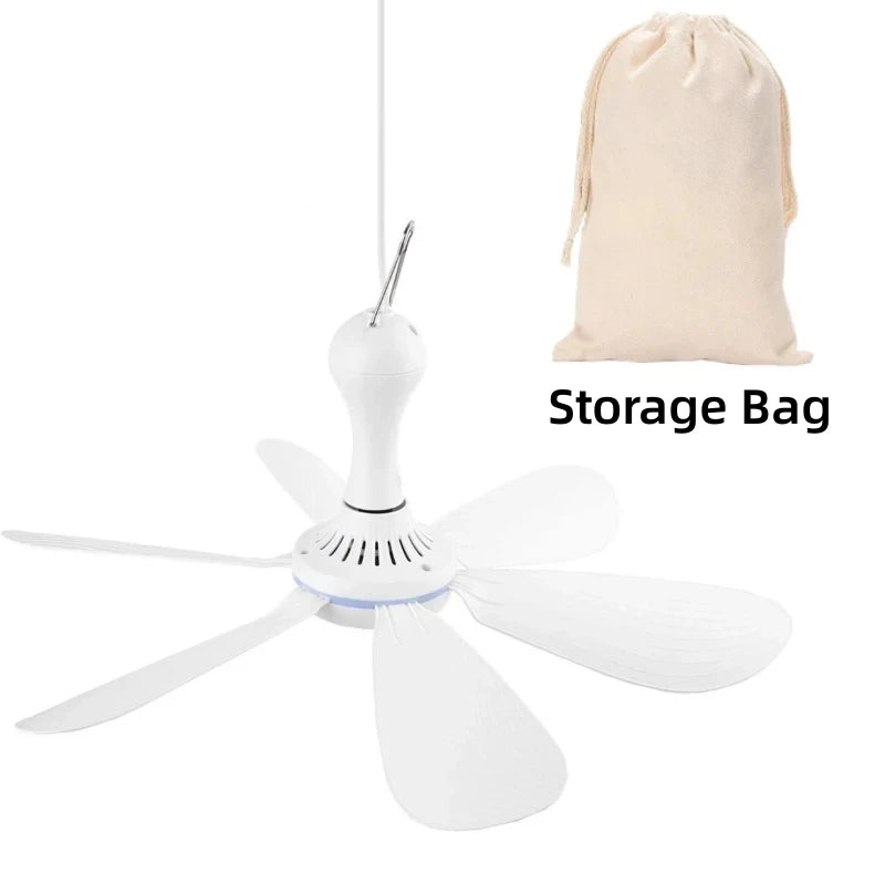 USB Fan Silent 6-blade Ceiling Fan 4-speed Hanging Fan for Camping Bed Camping Outdoor Hanging Camper Tents