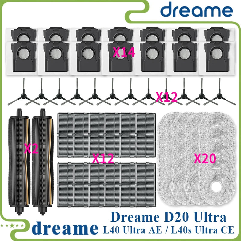 Fit For ( Dreame L40 Ultra AE / Dreame L40s Ultra CE / Dreame D20 Ultra ) Vacuum Parts Main Side Brush Filter Mop Cloth Dust Bag