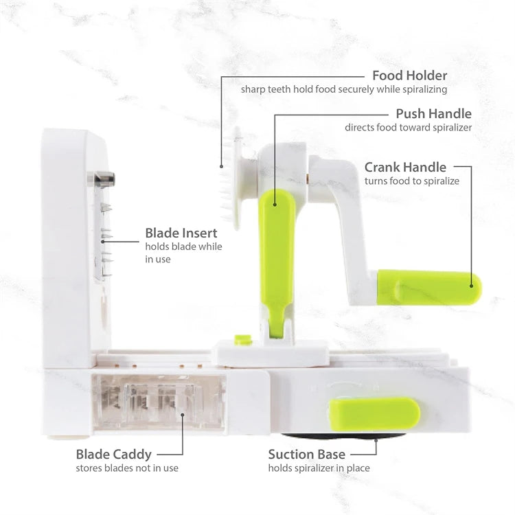 LMETJMA Vegetable Spiralizer Slicer 5 in 1 Rotary Cheese Vegetable Shredder Grater Foldable Veggie Pasta Spaghetti Maker JT319