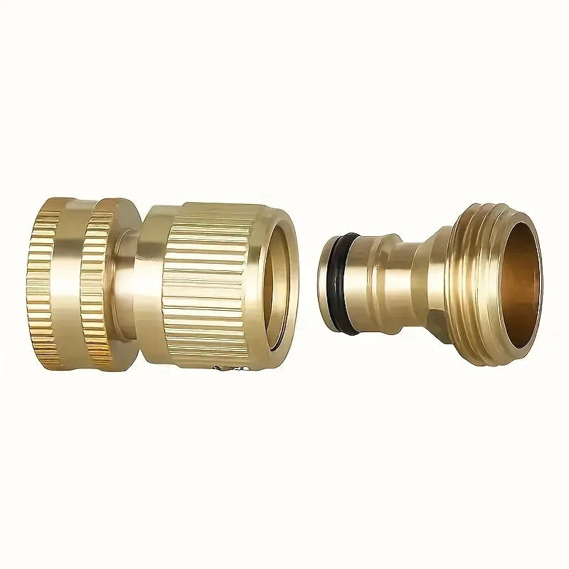 2-PCS Brass Garden Hose Quick Connect Kit, 3/4" GHT Male & Female Threads, Battery-Free Connector for Outdoor Lawn & Gardening