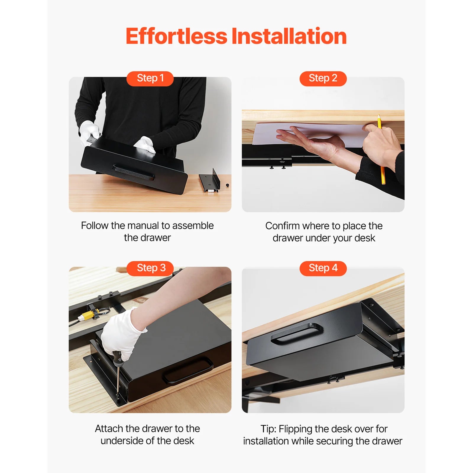 SucceBuy 13in/22in Under Desk Drawer Slide Out Desktop Storage Box Mounted Pullout Undertable Drawer Organizer for Office Home