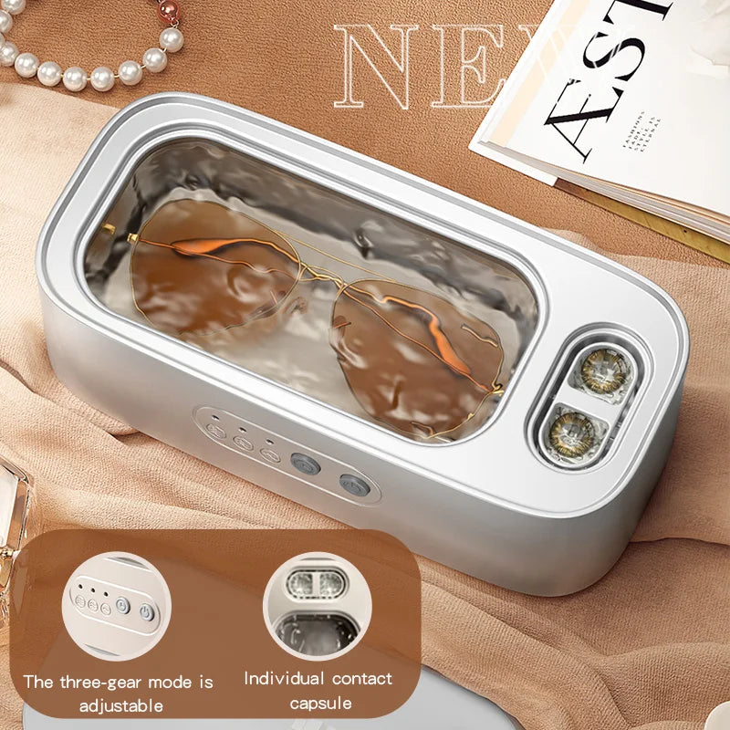 Upgrade Ultrasonic Cleaner 48Khz High Frequency White Machine for Contact Lens Glasses Jewelry Cleaning