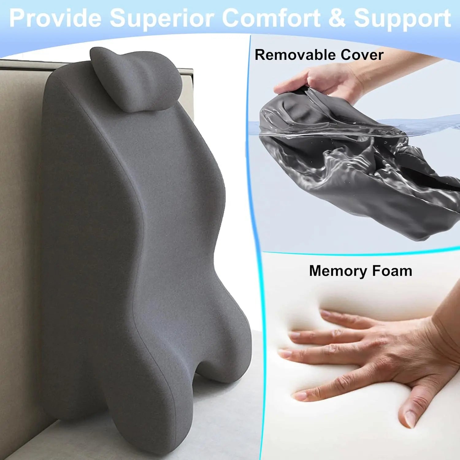 Memory Foam Wedge Prone Pillow for Adults, Ergonomic Support for Back Neck Leg & Acid Reflux Relief, Machine Washable Cover