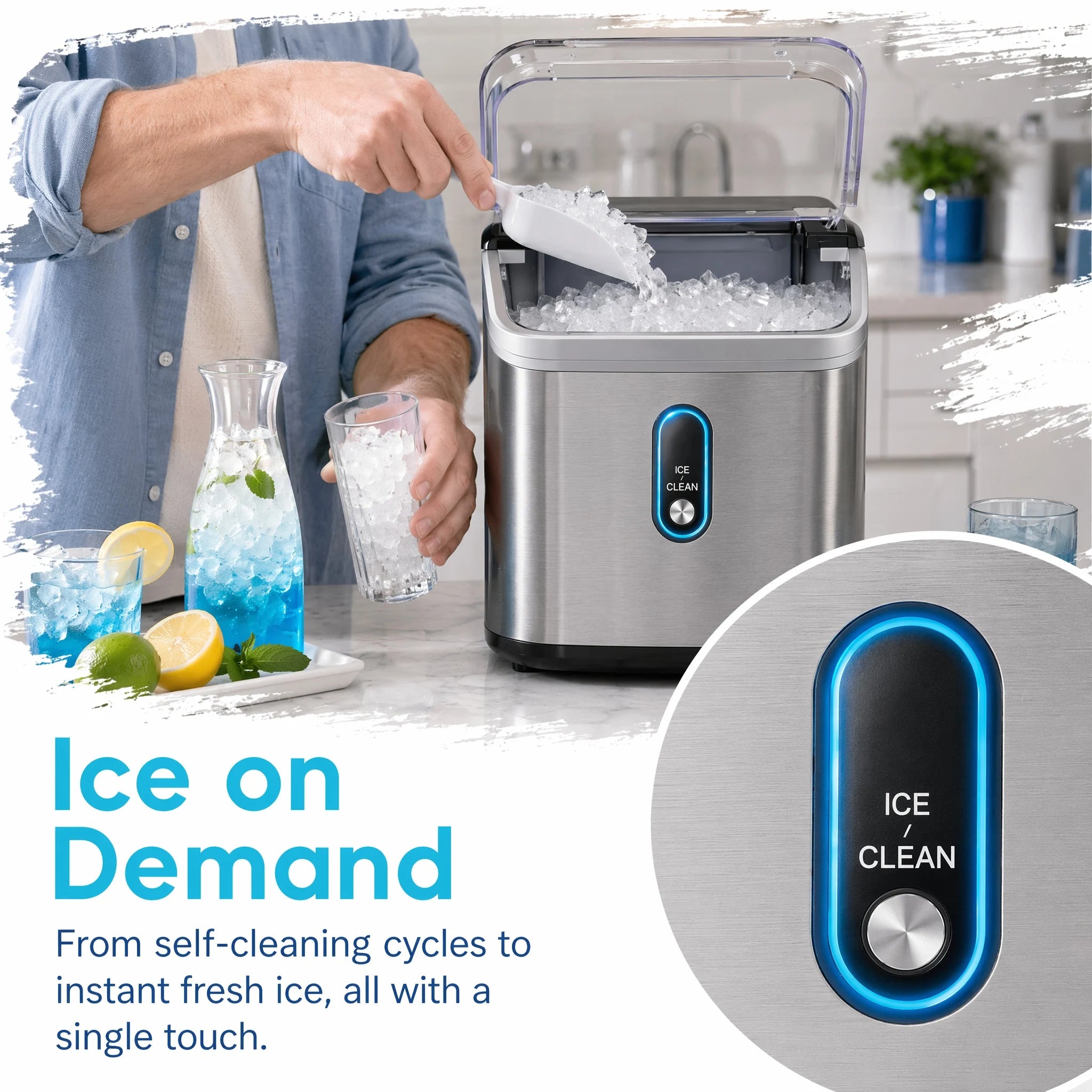 Nugget Ice Maker Countertop, Pebble Ice Maker with Soft Chewable Pellet Ice, 33 lbs per Day, Compact Ice Machine with Self-Cleaning & LED Indicator for Home, Kitchen, Camping, RV, Office