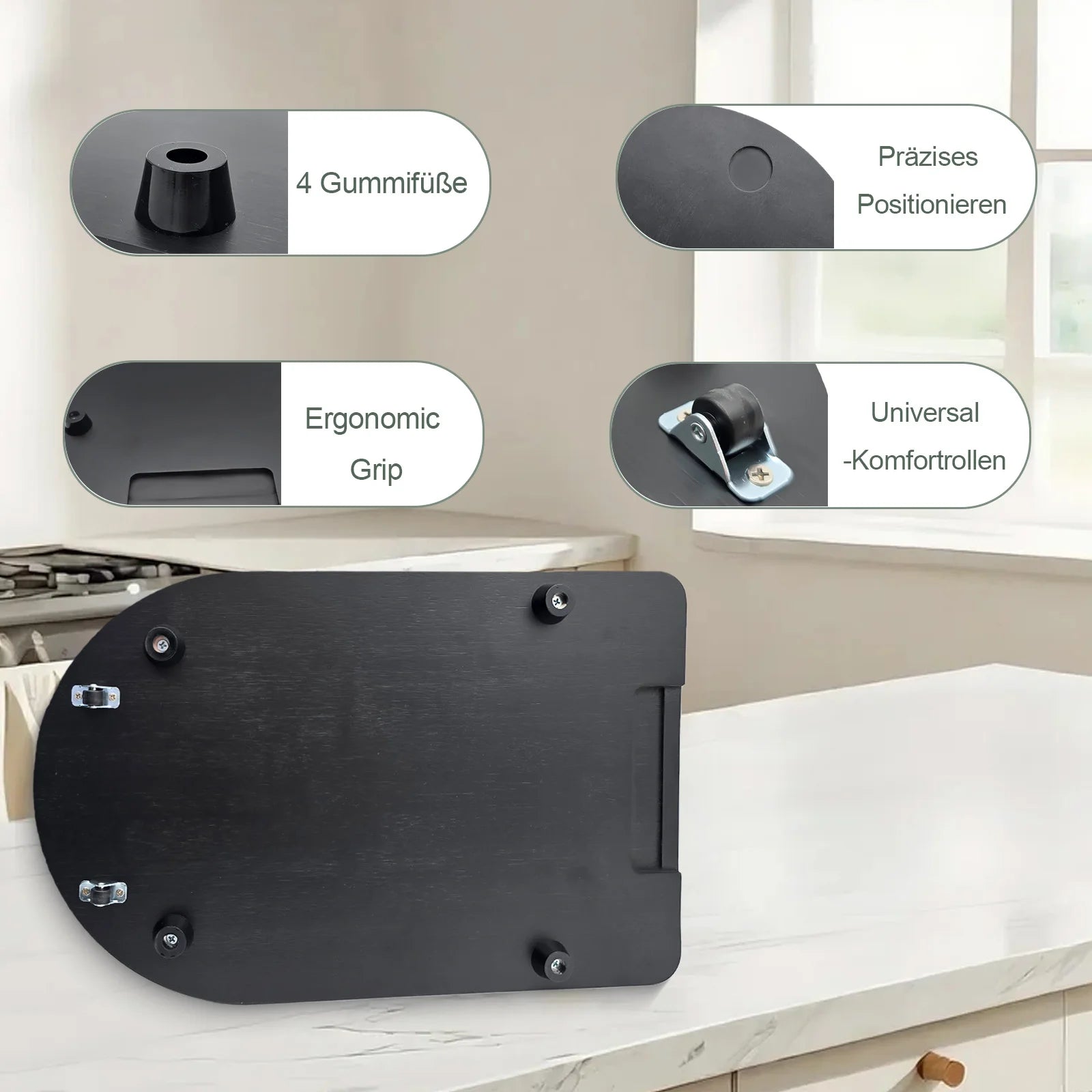 Thermomix TM7 Sliding Board with Wheels:Easy-Move Base Glider with Finger Grip Notch&Stable Rubber Base,Protects TM7&Countertops