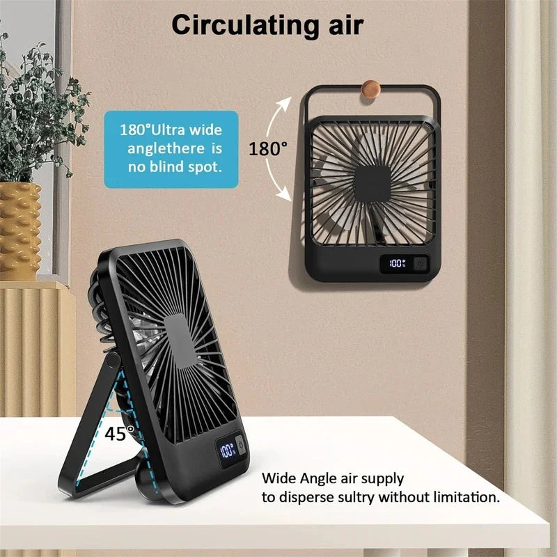 USB Rechargeable Foldable Desk Fan 180° Tilt Personal Fan, 5 Speeds Ultra Quiet With Power Display For Office Bedroom Travel