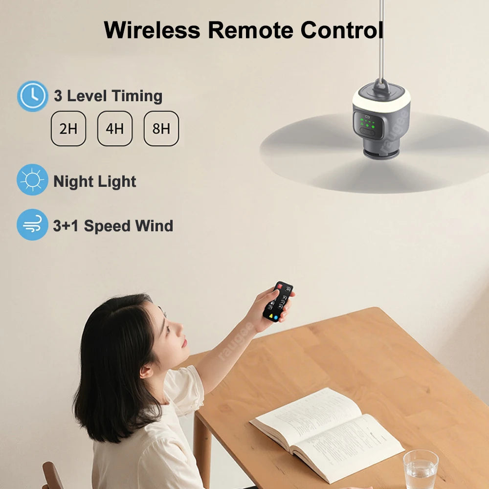 12000mAh Ceiling Fans Portable Camping Fan Tent Air Circulator Cooler Outdoor Rechargeable Electric Fan LED Light Remote Control
