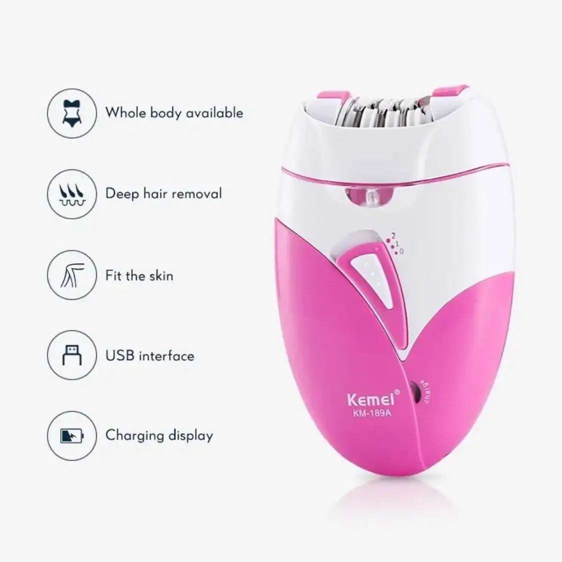 Kemei Women Epilator 2 Speed Setting Electric Hair Remover For Face，Body，Bikini Area，Arms，Legs KM-189A