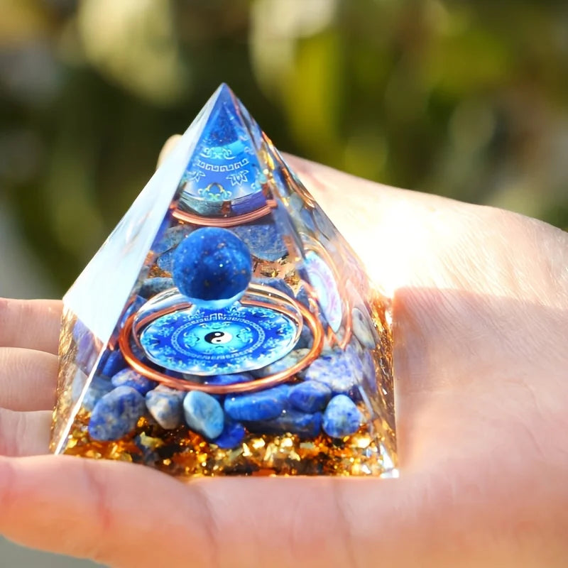 1Pc Orgone Pyramid, Natural lapis lazuli Sphere, Energy Orgone Pyramid Stone Decoration, Tai Chi Diagram, Bedside Decoration