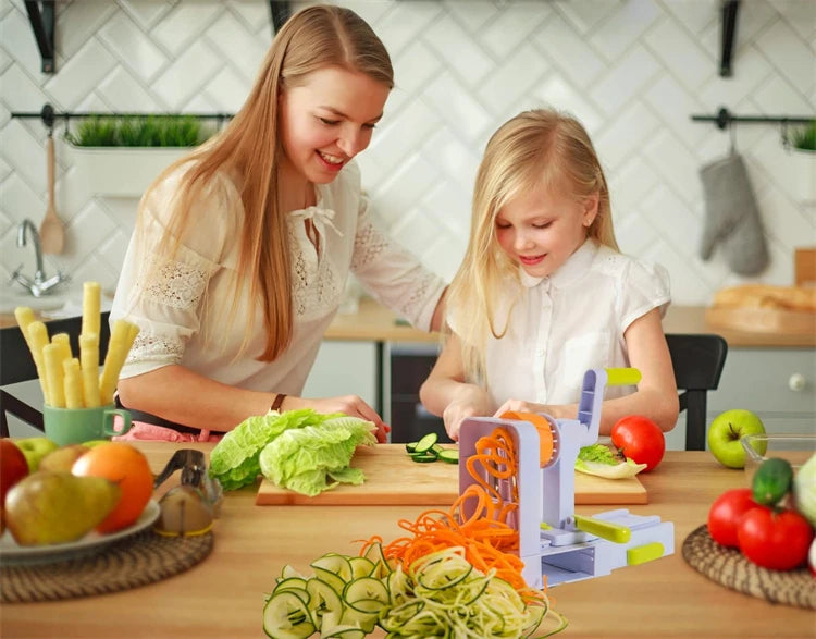 LMETJMA Vegetable Spiralizer Slicer 5 in 1 Rotary Cheese Vegetable Shredder Grater Foldable Veggie Pasta Spaghetti Maker JT319