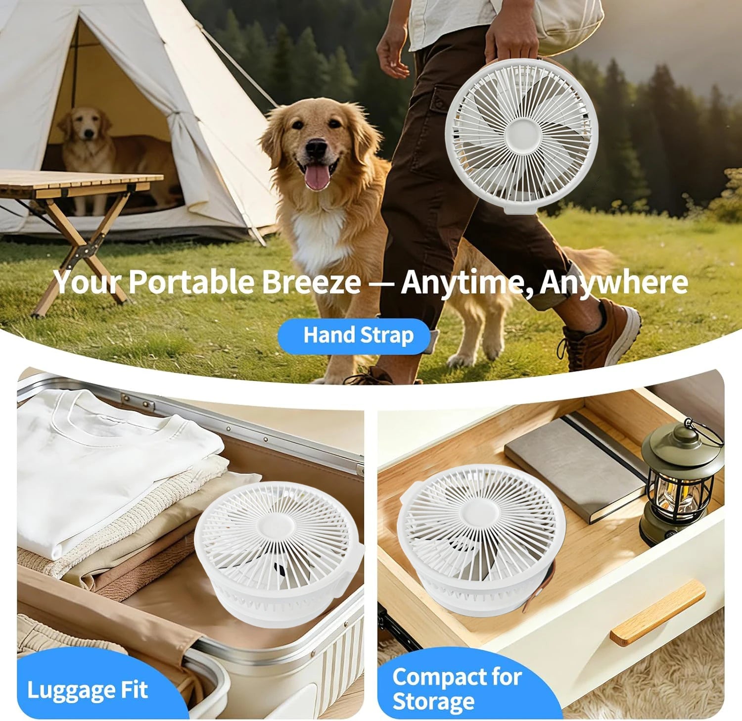 Remote control folding fan home bedroom outdoor camping fan silent LED light shaking left and right 10 inch desktop vertical fan