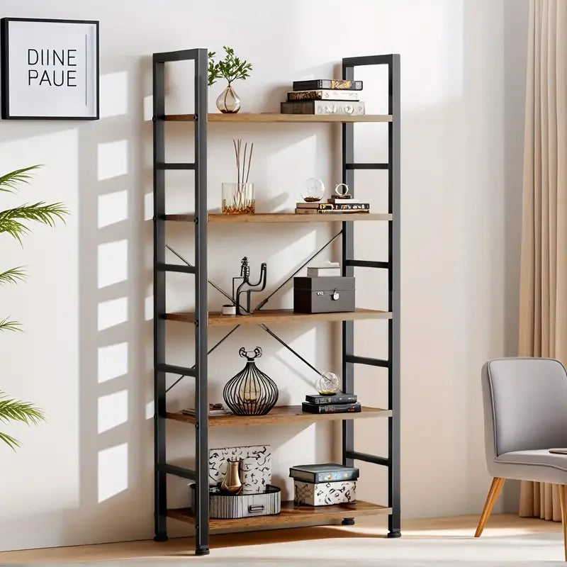 Bookshelf, 5 Tier Bookshelves, Home Office Bookcase Shelf Storage Organizer, Free Standing Storage Shelving Unit for Bedroom, Living Room and Home Office, Vintage