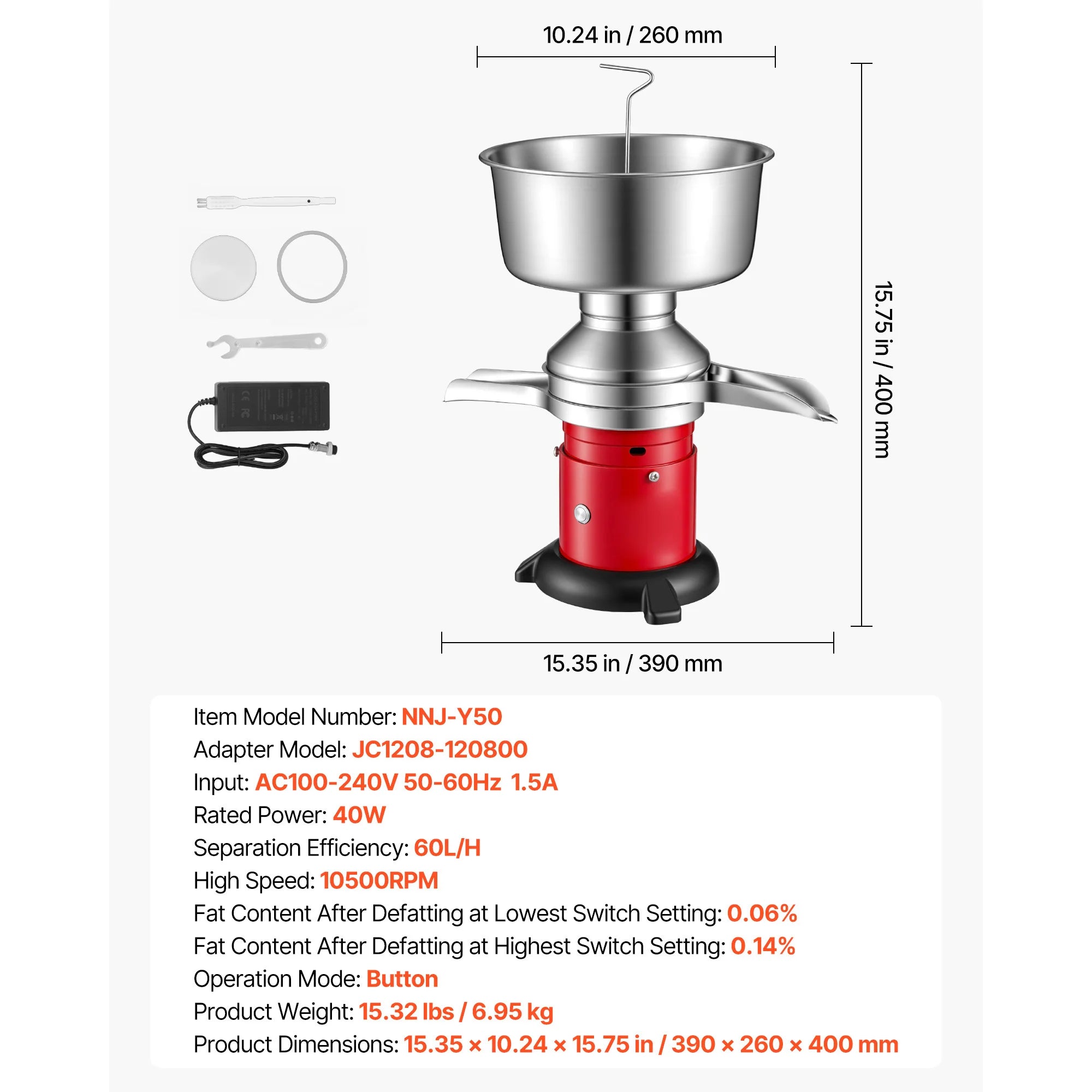 SucceBuy Electric Milk Cream Separator Output 10500RPM 304 Stainless with 4.5L Bowl Capacity Milk Skimmer Separating Machine