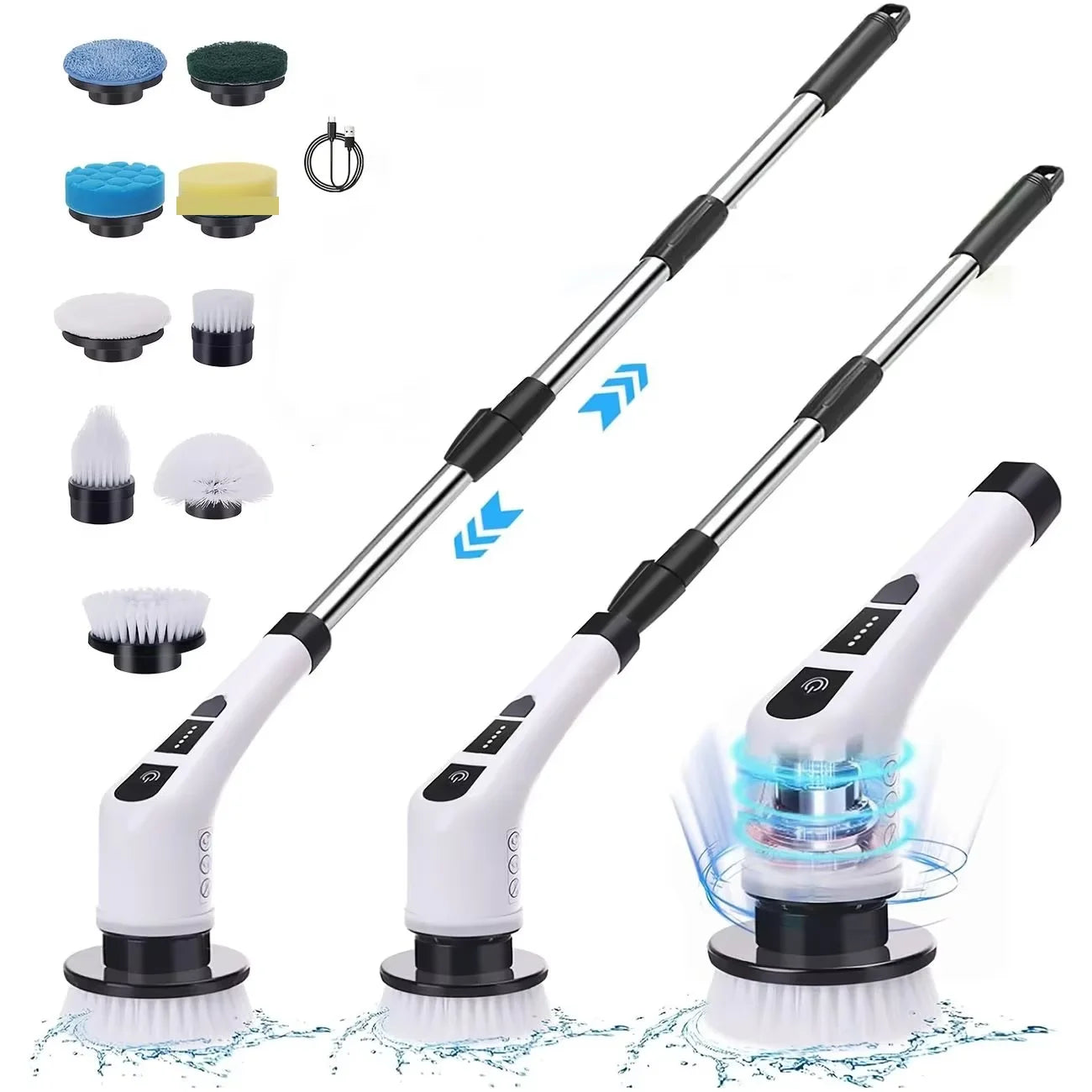 Electric Cleaning Brush:9-in-1 Head,Rotates Flexibly Multifunction Tool for Bathroom, Floors, Corner Gaps and Shower Room Glass