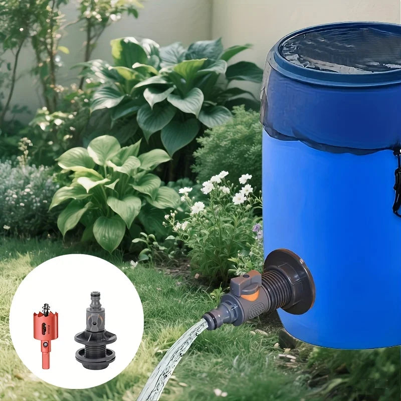 3Pcs Rain Barrel Spigot Kit – w/ Hole Punch & 1/2" Quick Hose Connector, Garden/Aquarium