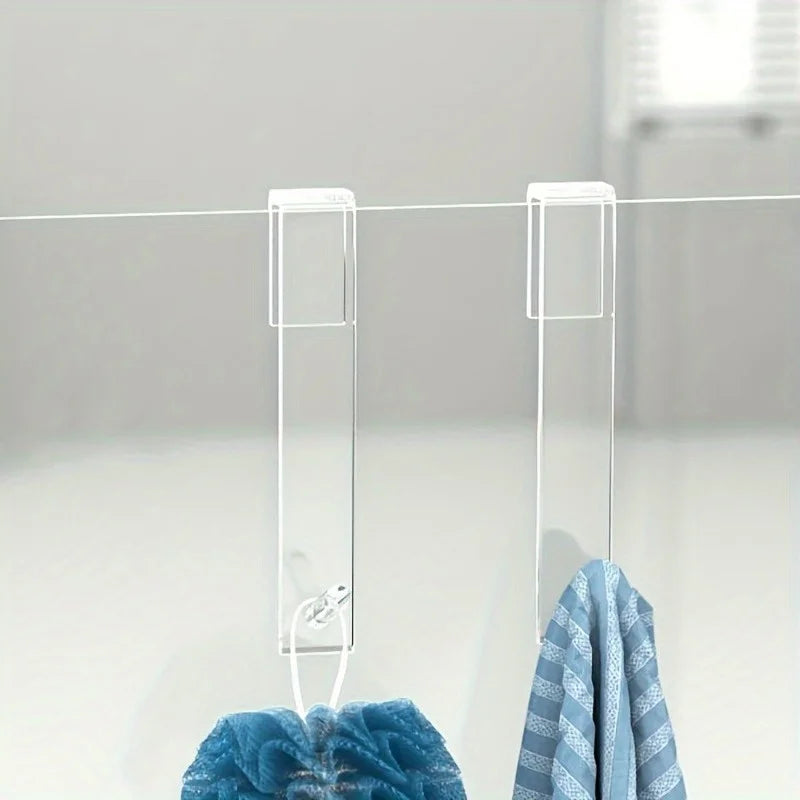 Punch-Free Transparent Acrylic Bathroom Shower Door Hook | Over Glass Door Shower Towel Rack, Bathroom Bathrobe Hanger