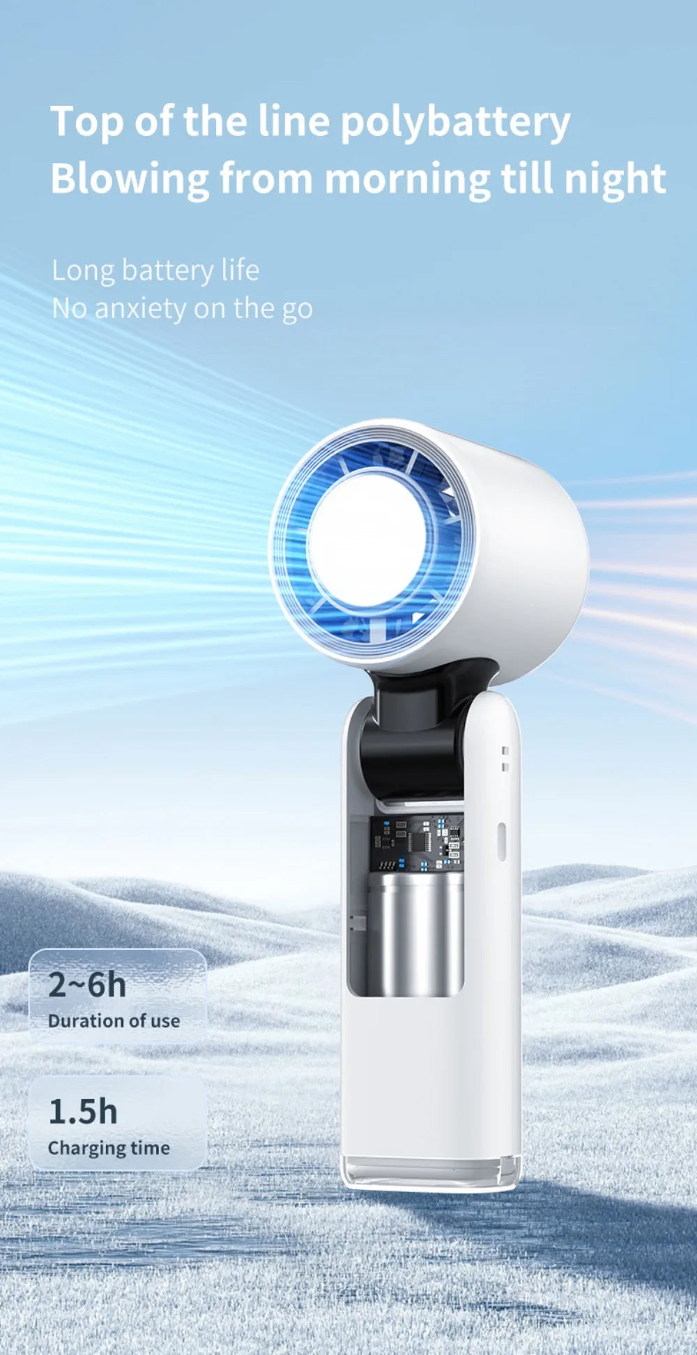 Portable Handheld fan Strong Wind 199 Gear Wind speed LED Digital Display Adjustable Turbo Portable Outdoor Handheld 4000mAh