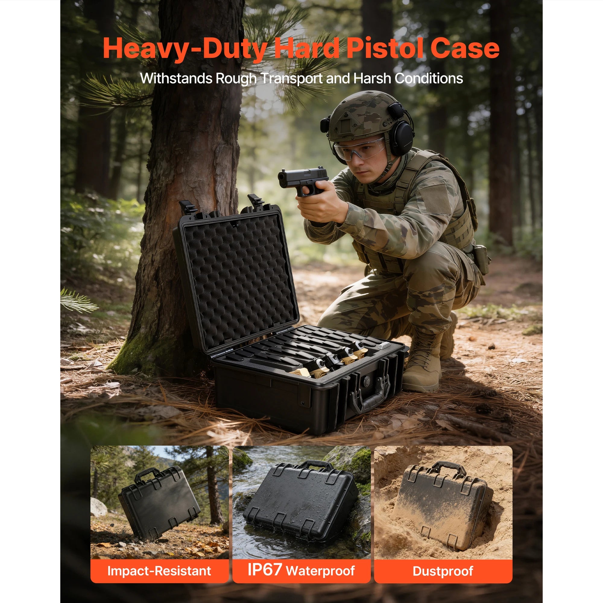 SucceBuy Hard Pistol Case Hard Gun Case with XPE Foam Lining Waterproof Pistol Box with Customizable Interior for Gun Lenses