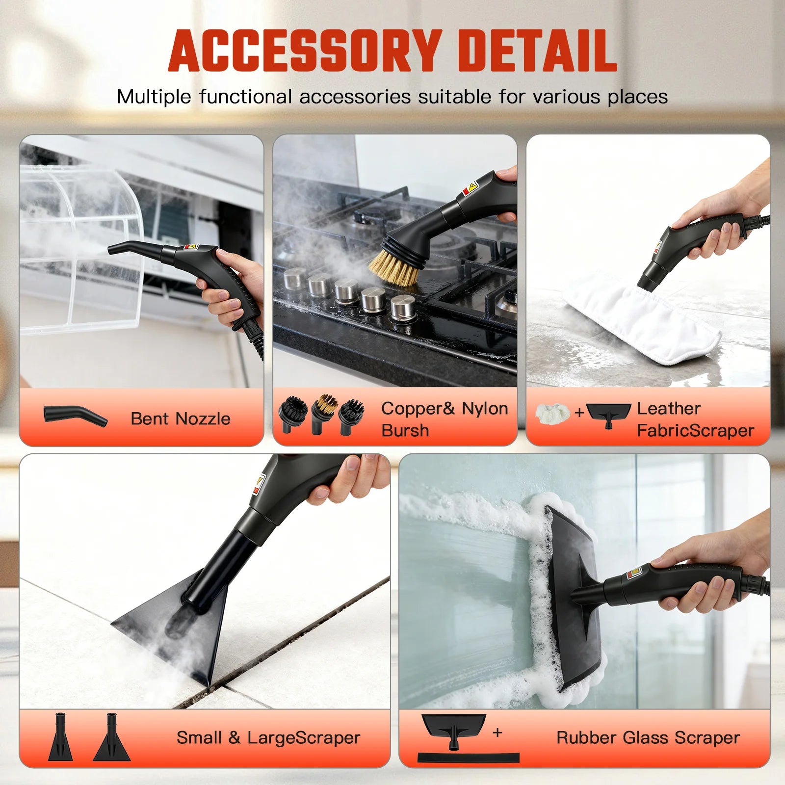 2500W Portable Handheld Steam Cleaner High-Temperature 1200ML Adjustable 105°C 6 Levels 20 Accessories With Brush Heads