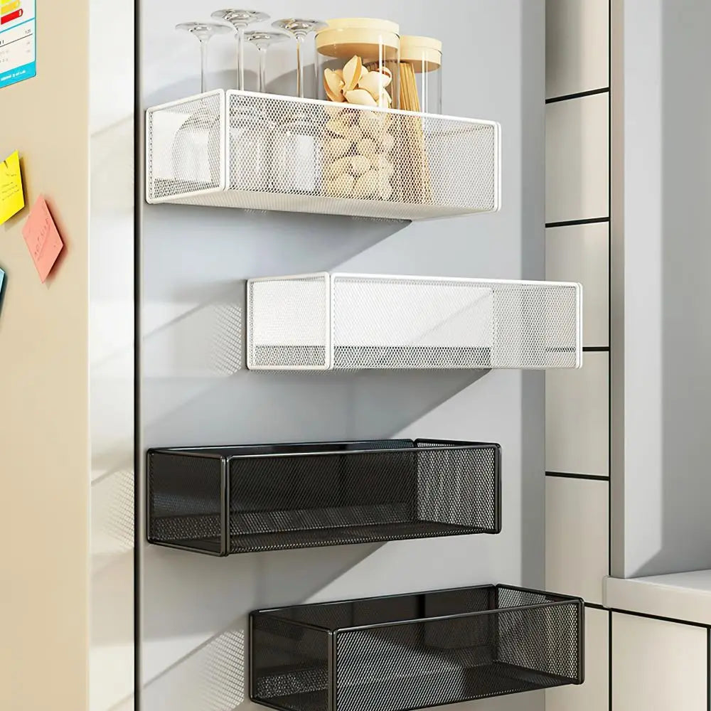 High Quality Metal Magnetic Basket Organizer Holder Household Large Capacity Refrigerator Shelf Space Saving Storage Rack