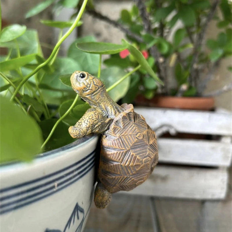 Cute Climbing Tortoise Flower Pot Hugger Figurines Resin Hanging Turtle Statue Planter Pot Decorations For Home Garden Fence
