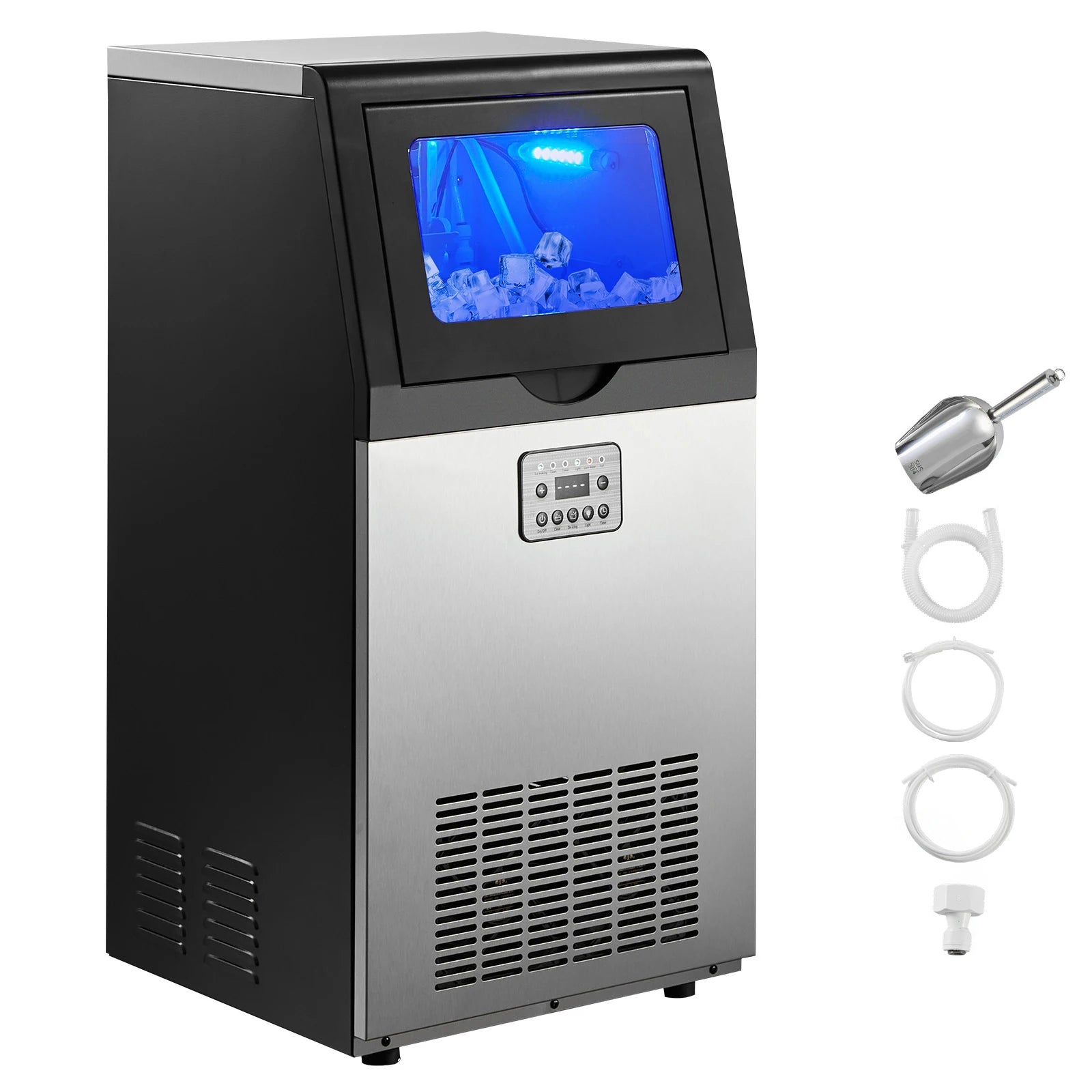SucceBuy Commercial Ice Maker Machine 120/150 lbs/24h with 30 lbs Storage Capacity Built-in/Freestanding/Under Counter for Home