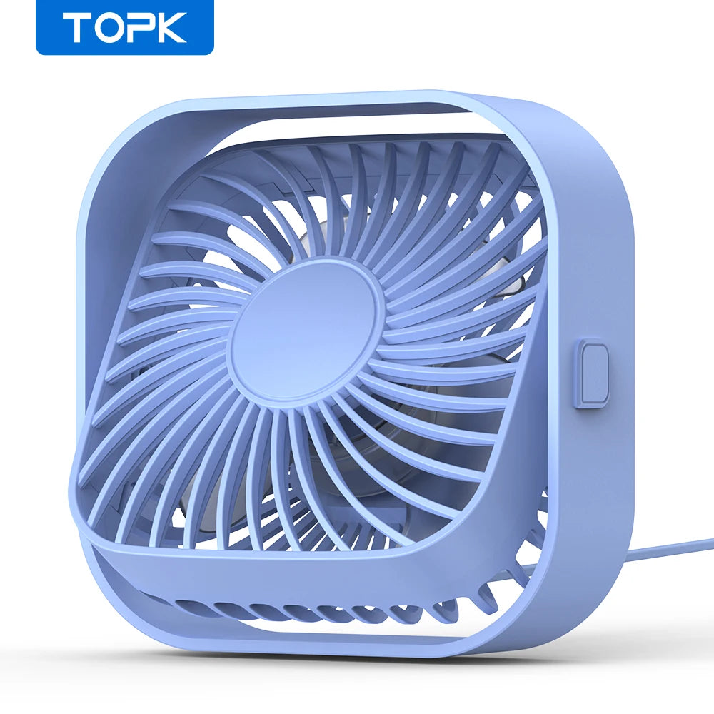 TOPK Mini Portable Fan USB Desk Fan Table Strong Airflow &Quiet Operation 3 Speed Wind 360°Rotatable Standing fans for room Home