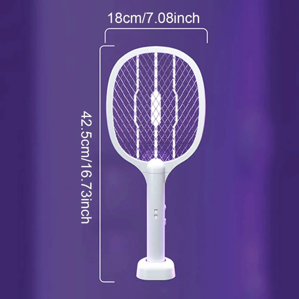 Handheld Electric Fly Swatter Bug Zapper Racket USB Rechargeable Mosquito Killer Lamp 2 in 1 Pest Control 3000V