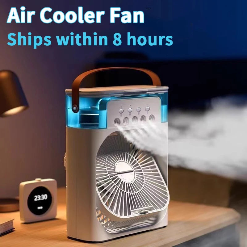 New 3 In 1 Mini Air Cooler Portable Fan Air Conditioner Humidifier with LED Night Light Adjustable Wind Speed Desktop CoolingFan