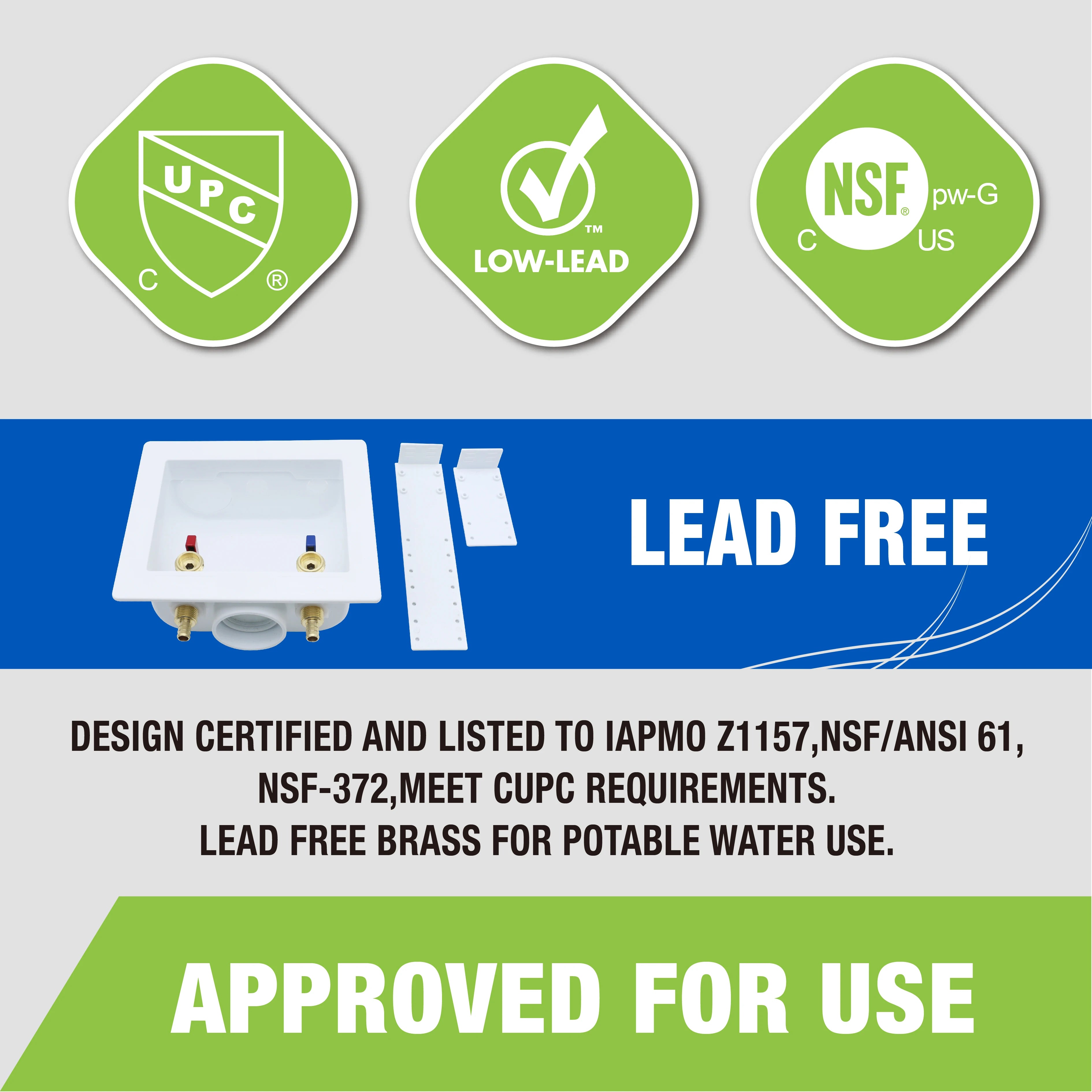 KING SMART Washing Machine Outlet Box CUPC NSF Lead Free Certified; 1/2" PEX b/F1807; 3/4" MHT Outlet, 1/4" Turn; 1 Pcs; 81214