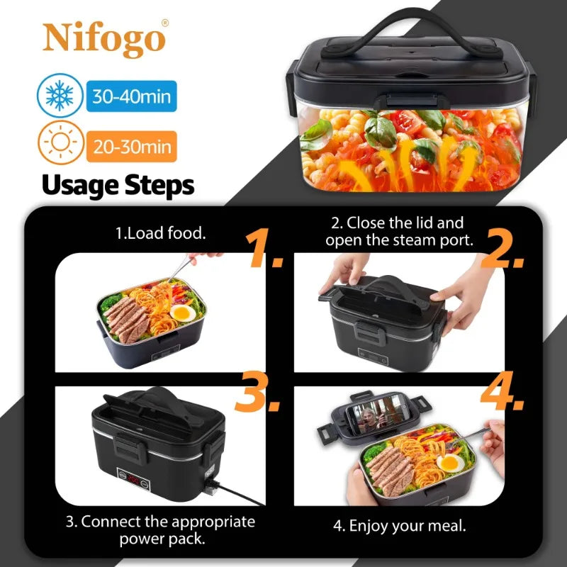 100W Temperature‑Control Electric Lunch Box,1.8L 304 Stainless‑Steel Food Heater,12V/24V Car & Household Dual‑Use Portable Heated Bento Box with Digital Temp Display for Office,Travel