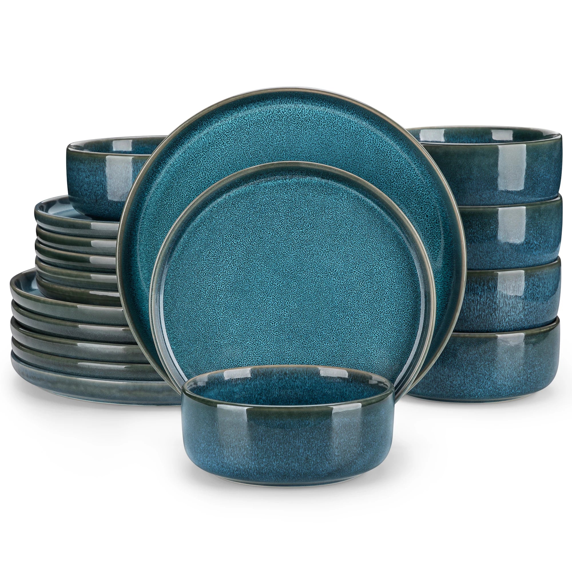 Vancasso 18/36 Piece Blue Ceramic Plate Set Reactive Glaze Vertical Edge Dinnerware Set With 6/12PCS Dinner Plate/Dessert/Bowl