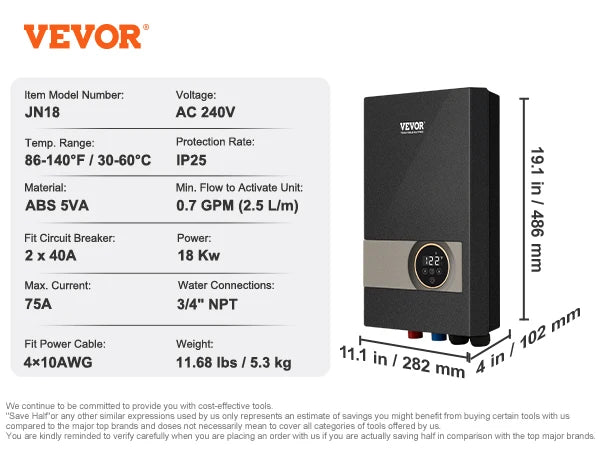 SucceBuy Instant Water Heater 8/13.8/18kw On Demand Electric  Water Boiler Digital Temperature Display & Easy Installation