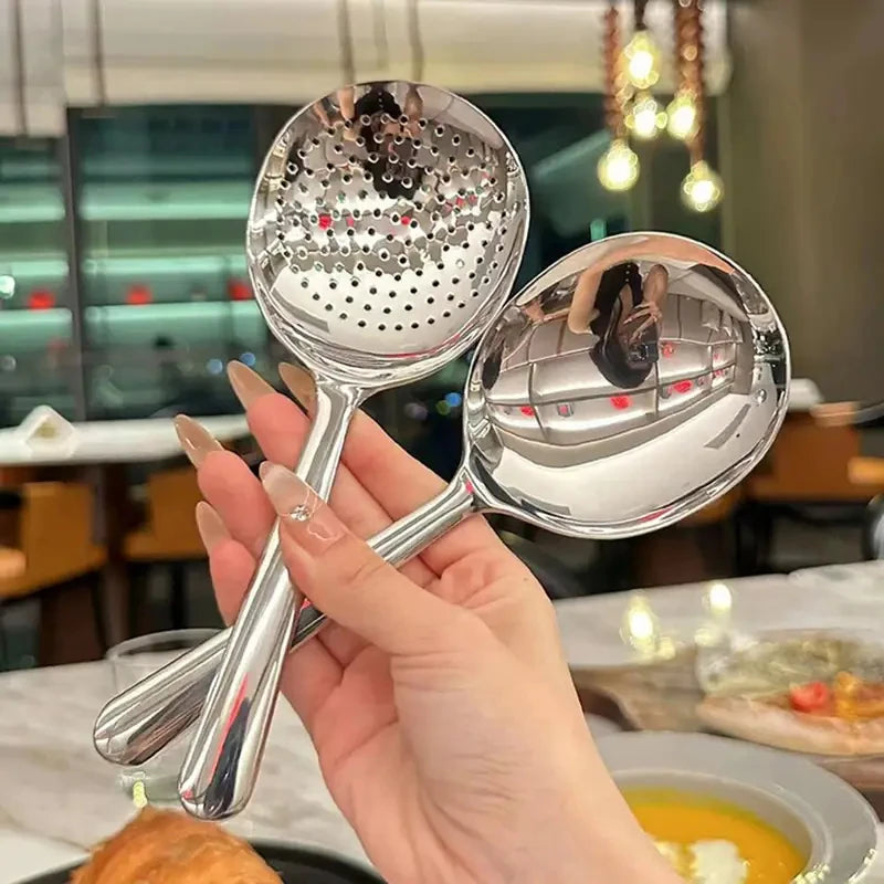 1/2Pc Stainless Steel Ladles For Serving Soup Rice Serving Spoon Drain Hole Heat Insulated Handle Kitchen Utensils For Daily Use
