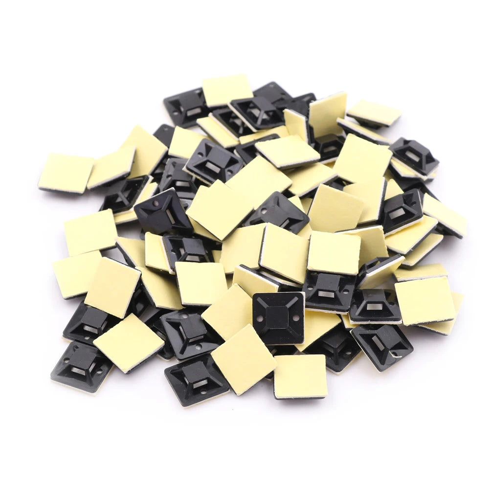 100Pcs/Lot Self-adhesive Cable Tie Base White Glue Type Positioning Plastic Self Adhesive Cable Tie Mount Base Holder 20x20x6mm