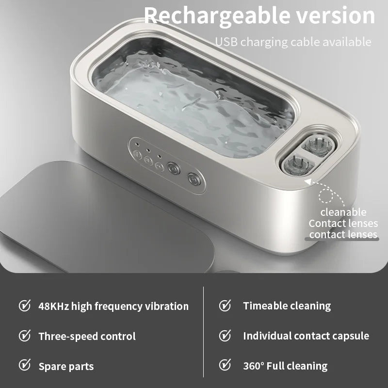 Upgrade Ultrasonic Cleaner 48Khz High Frequency White Machine for Contact Lens Glasses Jewelry Cleaning