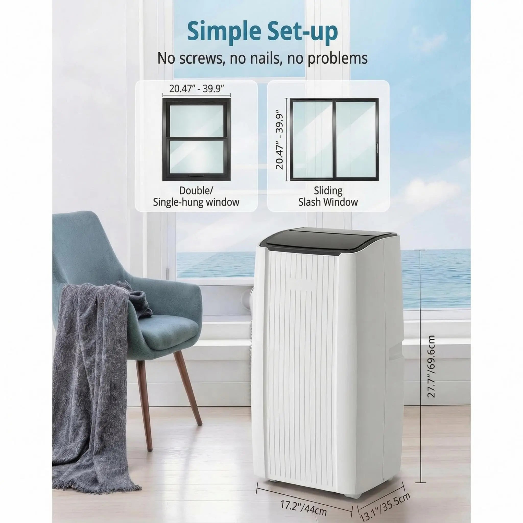 14000 BTU Portable Air Conditioner, 3 In 1 AC Unit with Fan, Dehumidifier & 48dB Quiet,Remote Control, Cools up to 750 Sq.Ft,24H Timer,Window Kits Included for Room Indoor Office & Dorms