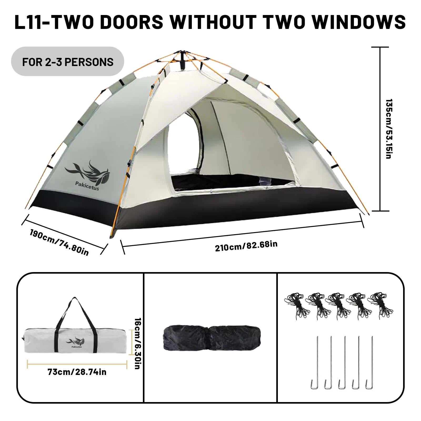 Pakicetus Instant Setup Pop-Up Tent, Waterproof Sun & Rain Protection for Camping Beach Fishing