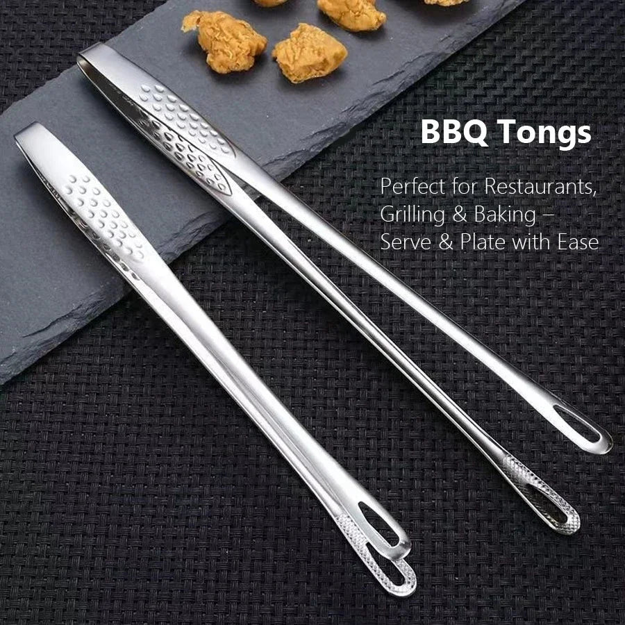 Long Stainless Steel Kitchen Tongs Non-Slip Heat Resistant BBQ Grill Tongs for Steak Seafood Buffet Salad Cooking Tools